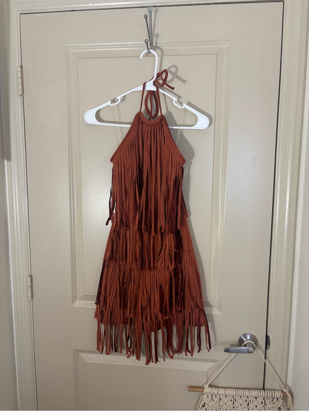Rust Fringe Halter Mini Dress - Picture 2 of 3